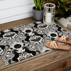 Celestial Unicorn Damask Cream & Black Outdoor Rug Gallery Image 2