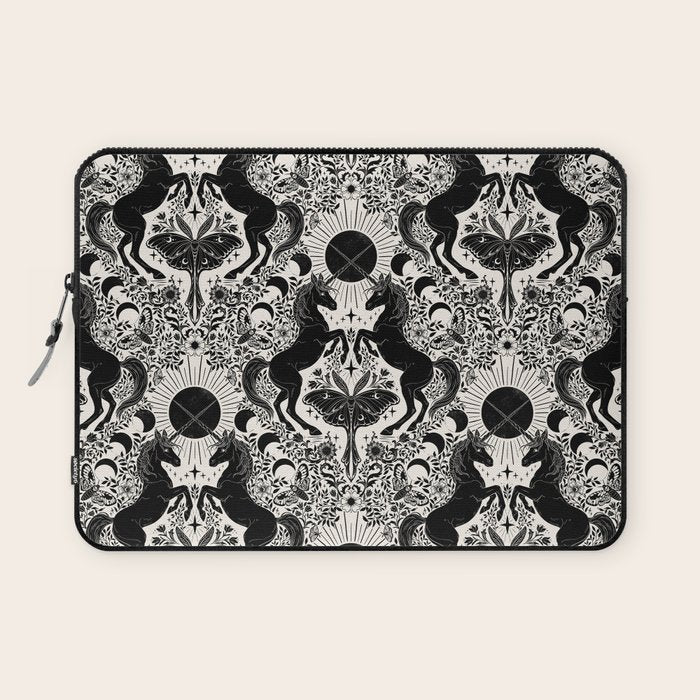 Celestial Unicorn Damask Cream & Black Laptop Sleeve Gallery Image 1