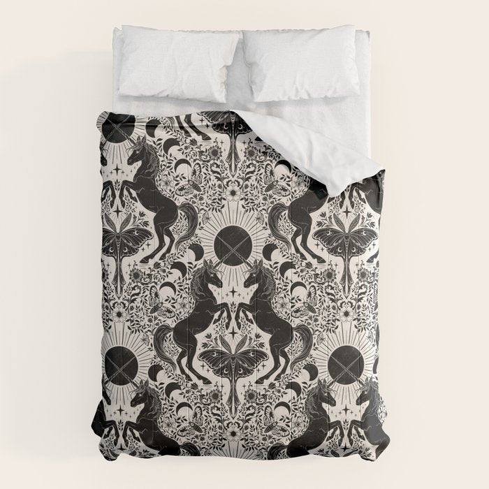 Celestial Unicorn Damask Cream & Black Comforter Gallery Image 1