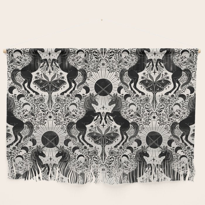 Celestial Unicorn Damask Cream & Black Wall Hanging Gallery Image 1