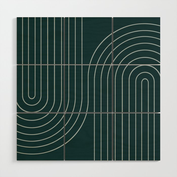 Minimal Line Curvature XCII Dark Teal Green Mid Century Modern Arch Abstract Wood Wall Art Gallery Image 1