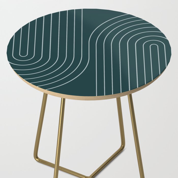 Minimal Line Curvature XCII Dark Teal Green Mid Century Modern Arch Abstract Side Table Gallery Image 2