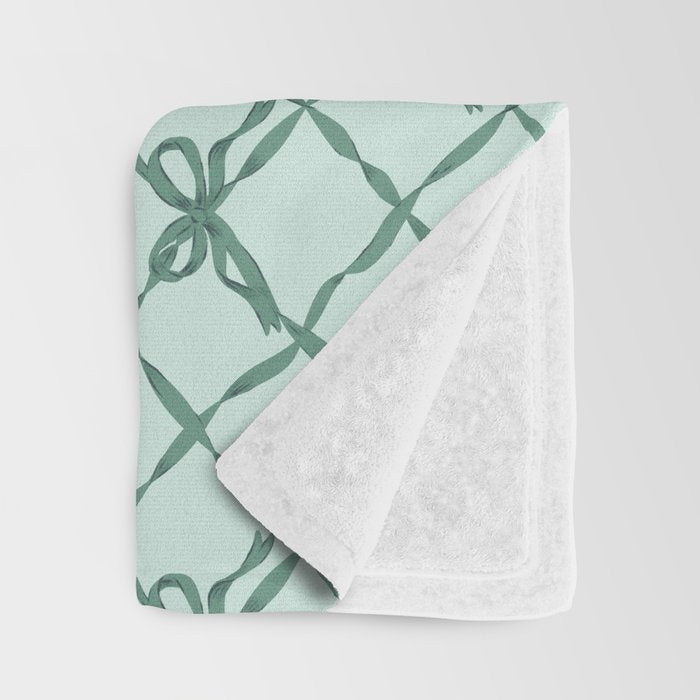 Green Trellis Ribbon Bows Throw Blanket Gallery Image 3