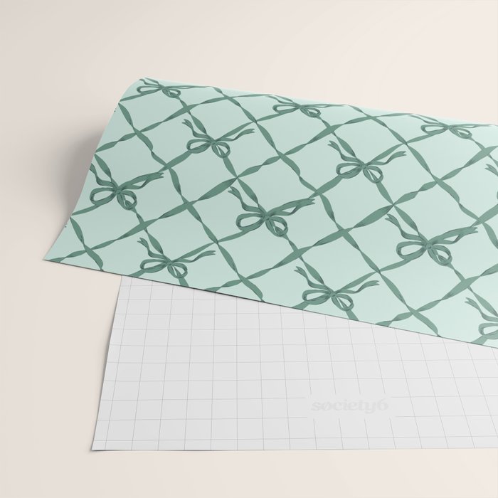 Green Trellis Ribbon Bows Wrapping Paper Gallery Image 2