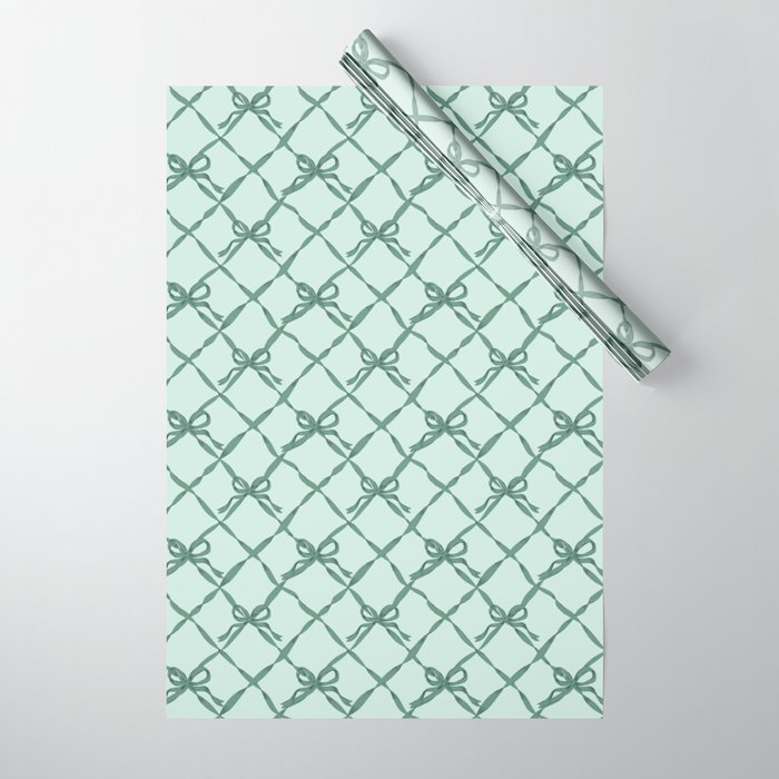 Green Trellis Ribbon Bows Wrapping Paper