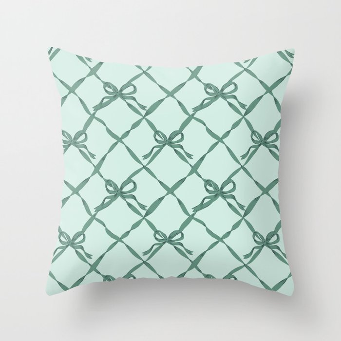 Green Trellis Ribbon Bows Throw Pillow Gallery Image 6