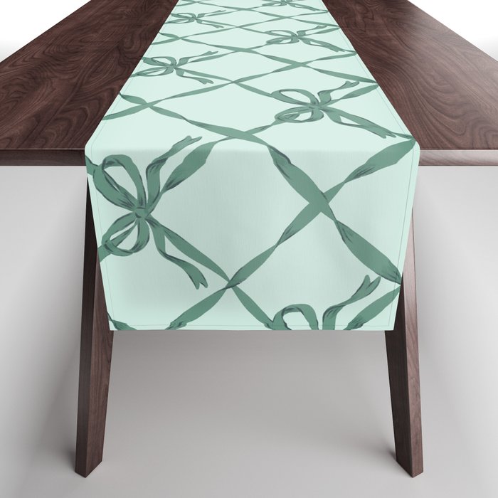 Green Trellis Ribbon Bows Table Runner Gallery Image 1