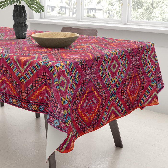 Rose Oasis: Vintage Bohemian Geometric Heritage Tablecloth Gallery Image 3
