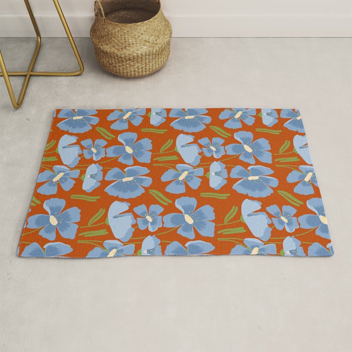 Harleigh Flower Art, Orange and Blue Rug Gallery Image 1