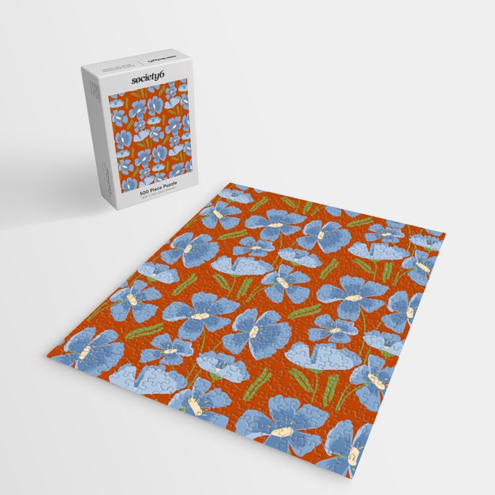 Harleigh Flower Art, Orange and Blue Jigsaw Puzzle Gallery Image 2