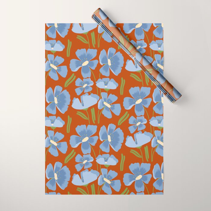 Harleigh Flower Art, Orange and Blue Wrapping Paper Gallery Image 1