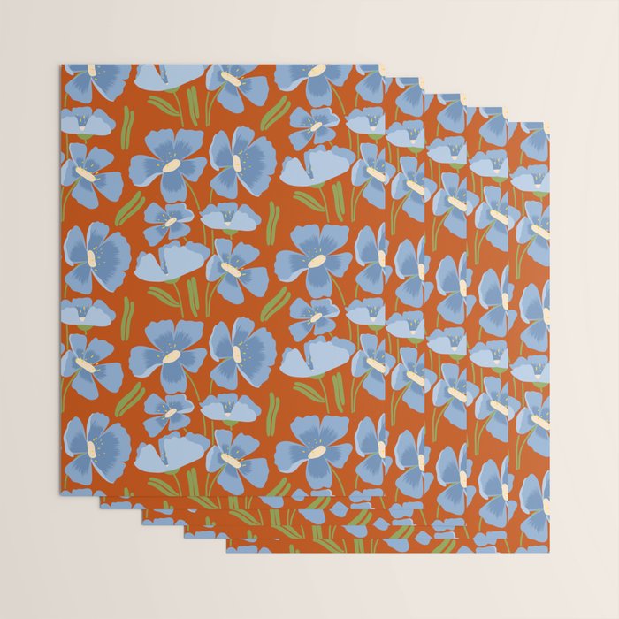 Harleigh Flower Art, Orange and Blue Wrapping Paper Gallery Image 3