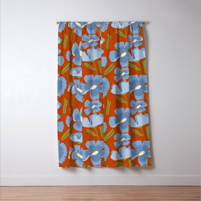 Harleigh Flower Art, Orange and Blue Window Curtain Gallery Image 3