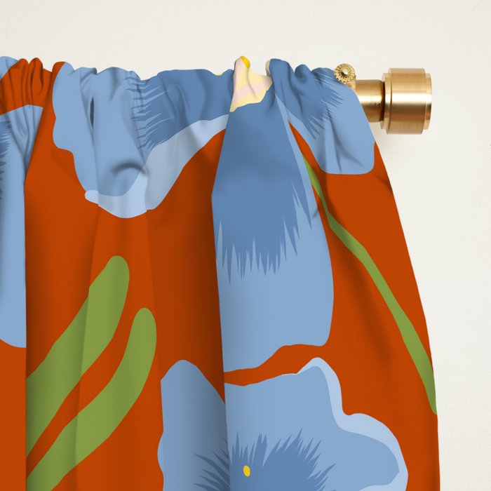 Harleigh Flower Art, Orange and Blue Window Curtain Gallery Image 2