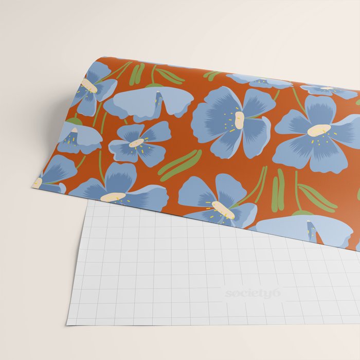 Harleigh Flower Art, Orange and Blue Wrapping Paper Gallery Image 2