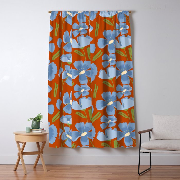 Harleigh Flower Art, Orange and Blue Window Curtain Gallery Image 5