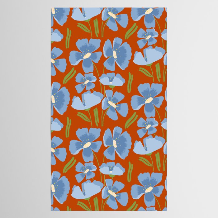 Harleigh Flower Art, Orange and Blue Tablecloth Gallery Image 2