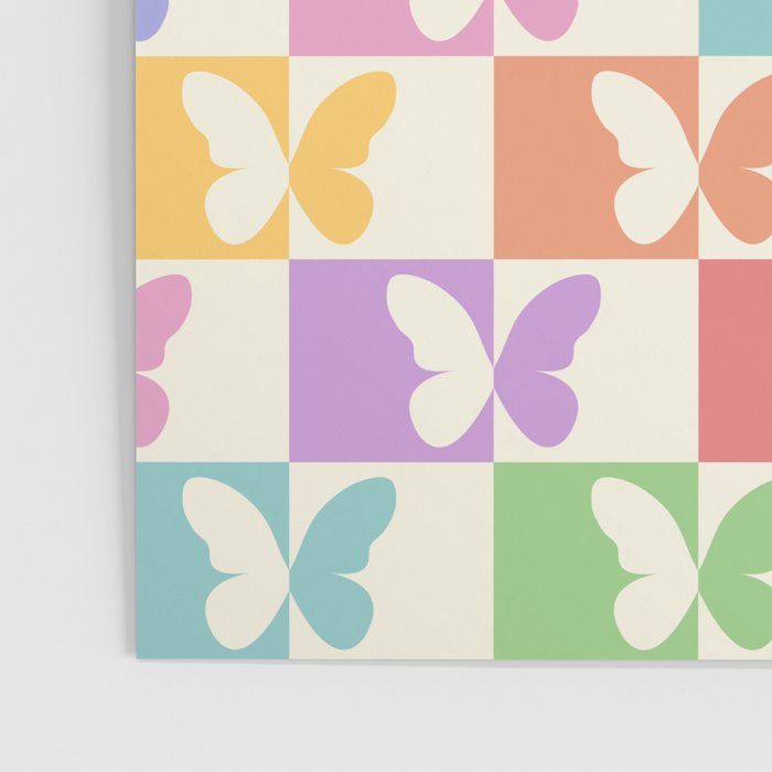 Retro Colorful Butterfly Checkered Pattern Poster Gallery Image 3