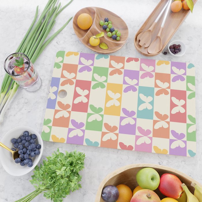 Retro Colorful Butterfly Checkered Pattern Cutting Board Gallery Image 2
