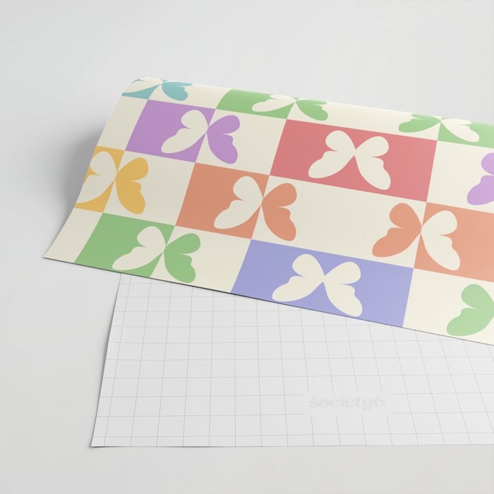 Retro Colorful Butterfly Checkered Pattern Wrapping Paper Gallery Image 2