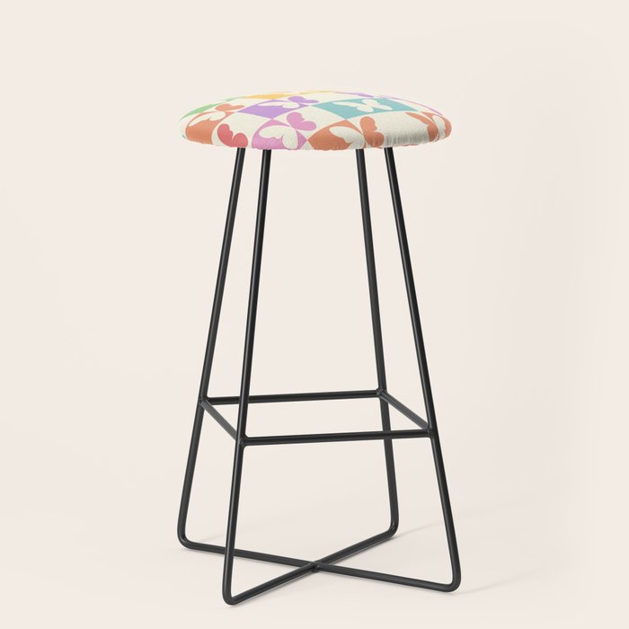 Retro Colorful Butterfly Checkered Pattern Stool Gallery Image 1