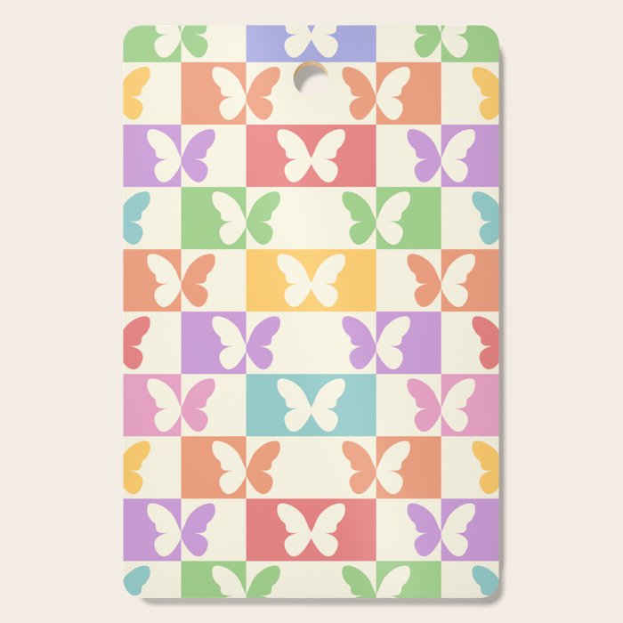 Retro Colorful Butterfly Checkered Pattern Cutting Board Gallery Image 1