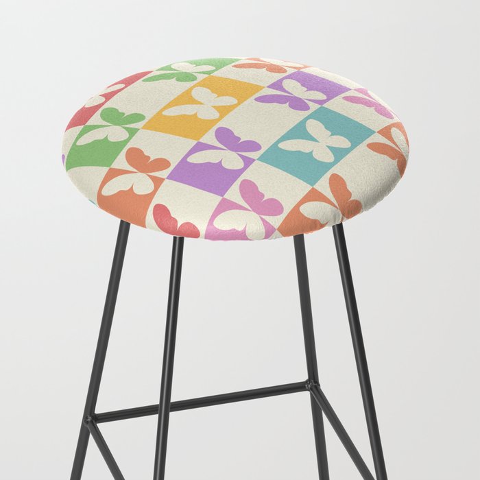 Retro Colorful Butterfly Checkered Pattern Stool Gallery Image 2