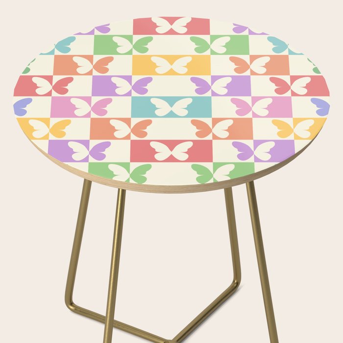 Retro Colorful Butterfly Checkered Pattern Side Table Gallery Image 2