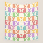 Retro Colorful Butterfly Checkered Pattern Wall Tapestry Gallery Image 4