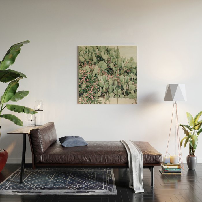 Prickly Pear Cactus and Flowers, Austin, Texas Wood Wall Art Gallery Image 2