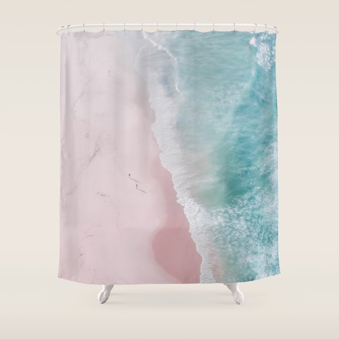 Ocean Walk - Aerial Beach photography by Ingrid Beddoes Shower Curtain Gallery Image 1