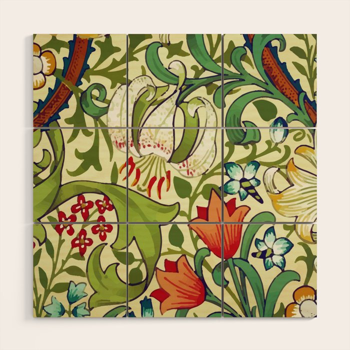 William Morris Garden Lily Floral Print Wood Wall Art Gallery Image 1