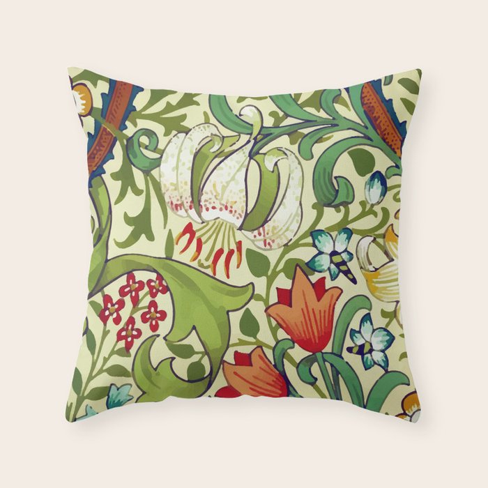 William Morris Garden Lily Floral Print Throw Pillow Gallery Image 6