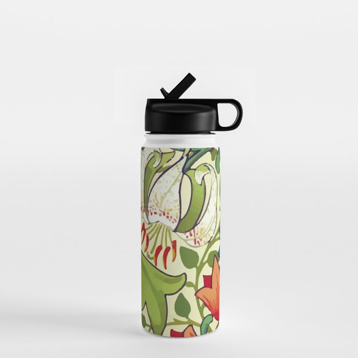 William Morris Garden Lily Floral Print Water Bottle Gallery Image 1