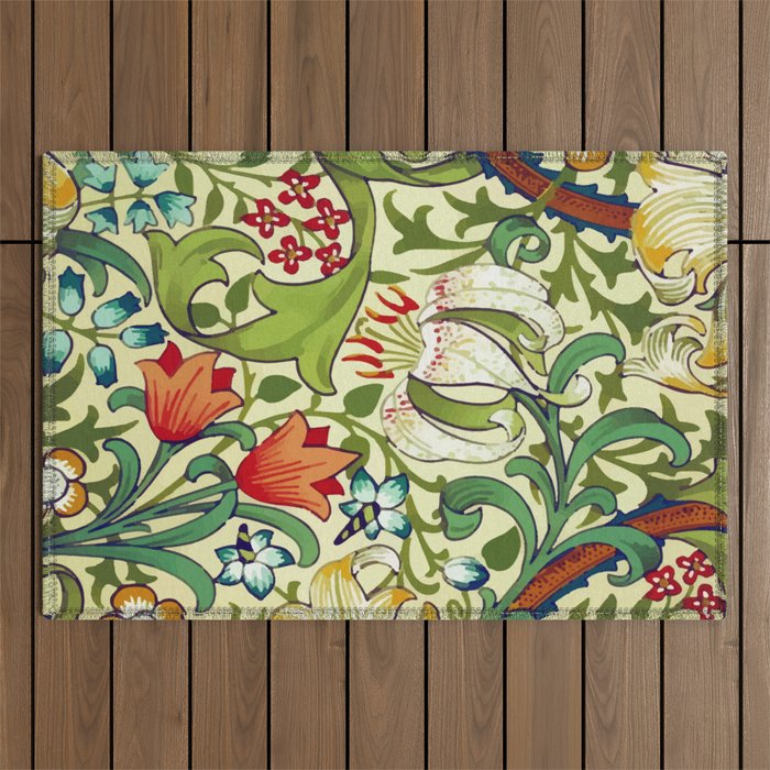 William Morris Garden Lily Floral Print Outdoor Rug Gallery Image 1