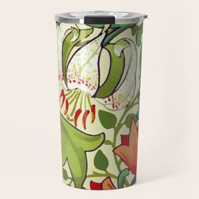 William Morris Garden Lily Floral Print Travel Mug Gallery Image 1