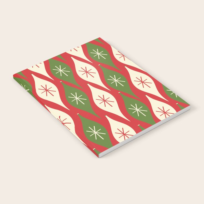 Retro Christmas Ornaments Pattern Red Cream Green Notebook Gallery Image 2