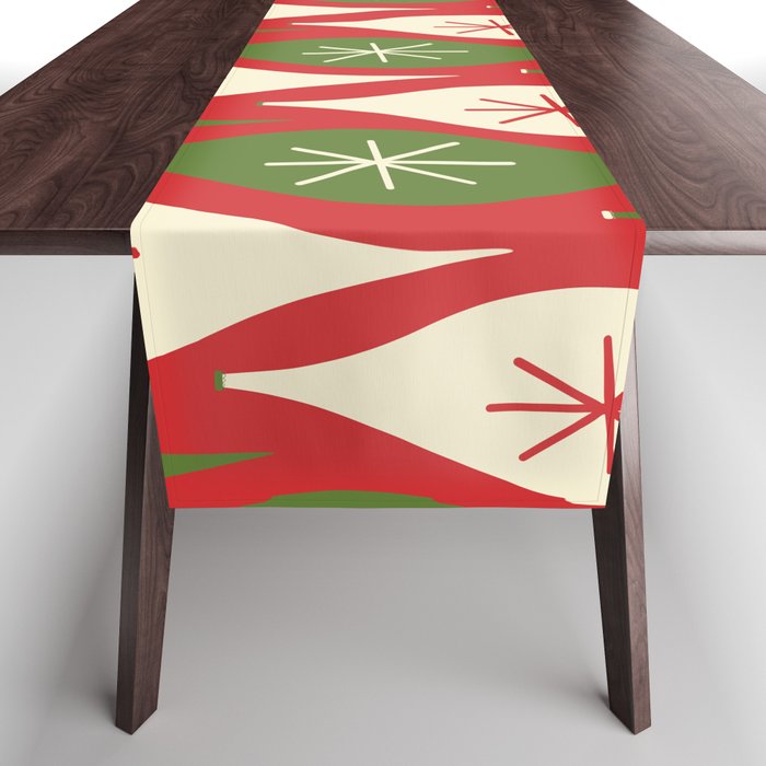Retro Christmas Ornaments Pattern Red Cream Green Table Runner Gallery Image 1