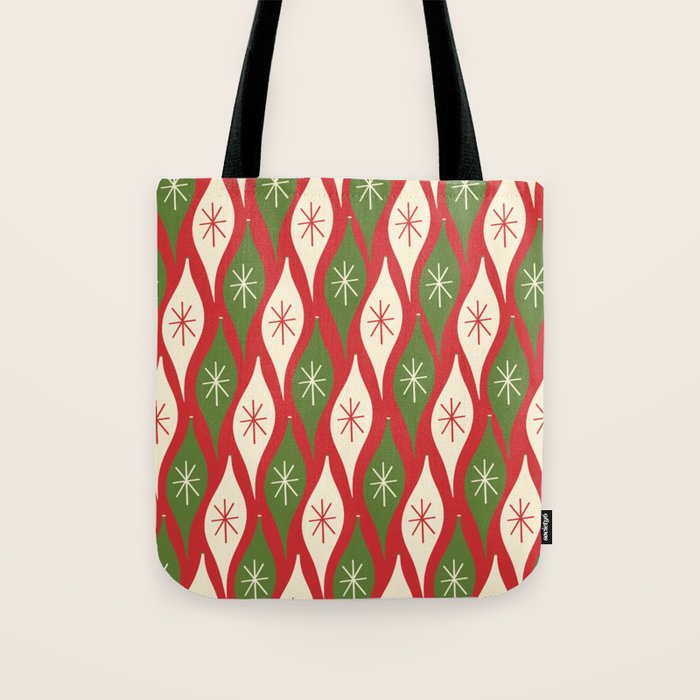 Retro Christmas Ornaments Pattern Red Cream Green Tote Bag Gallery Image 1