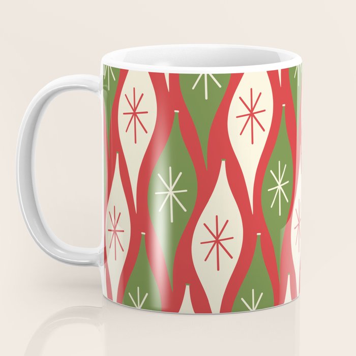 Retro Christmas Ornaments Pattern Red Cream Green Coffee Mug Gallery Image 3