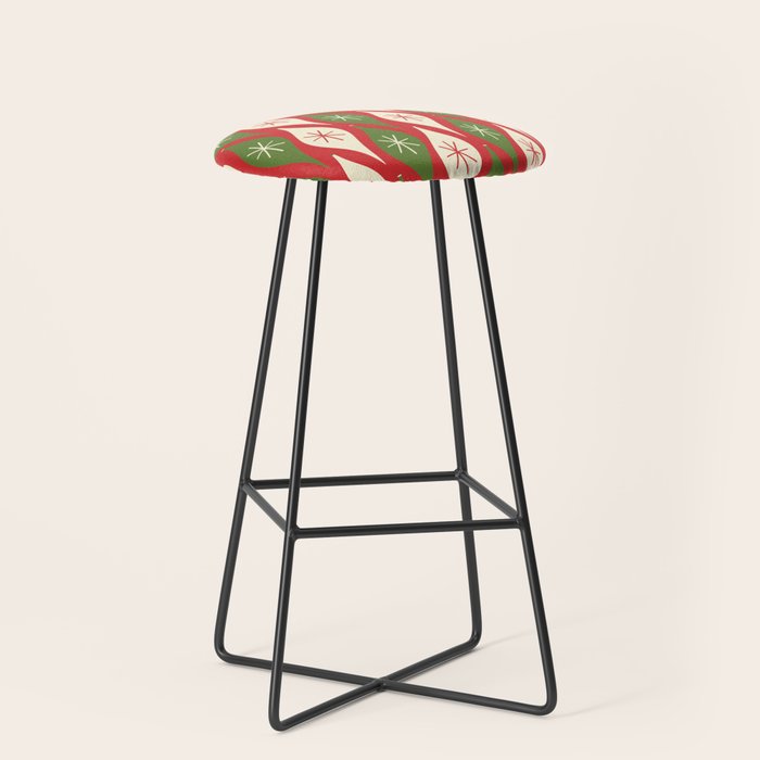 Retro Christmas Ornaments Pattern Red Cream Green Stool Gallery Image 1