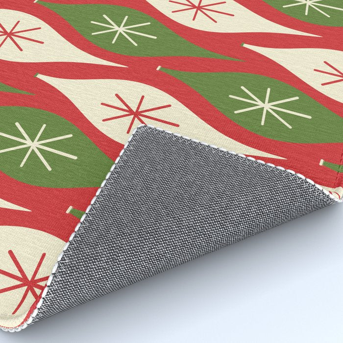 Retro Christmas Ornaments Pattern Red Cream Green Rug Gallery Image 4