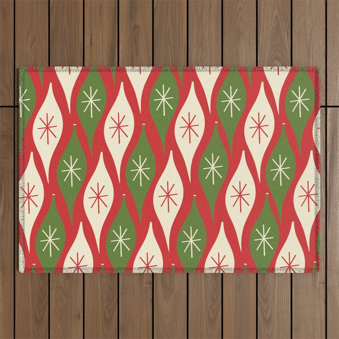 Retro Christmas Ornaments Pattern Red Cream Green Outdoor Rug Gallery Image 1