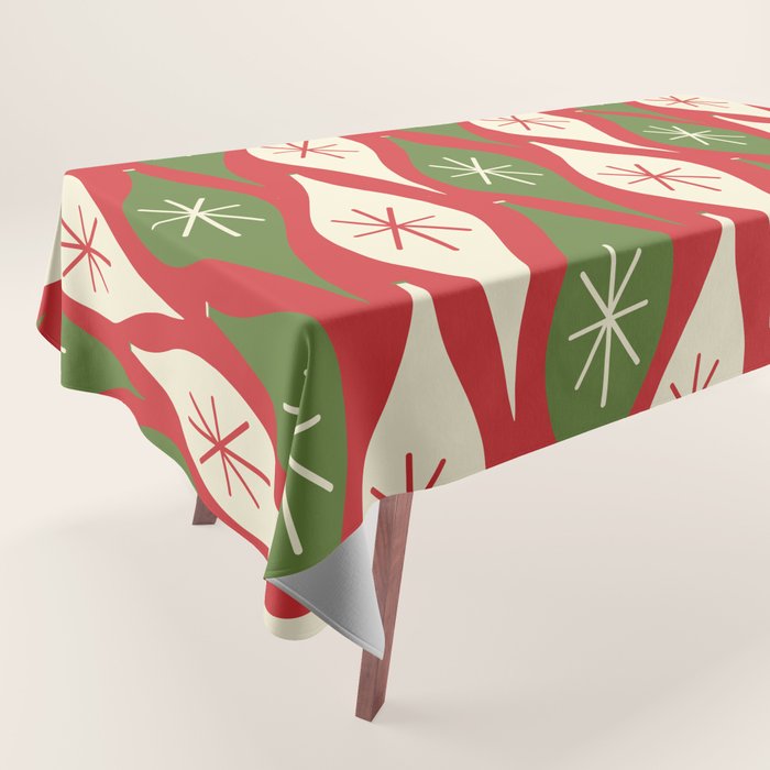 Retro Christmas Ornaments Pattern Red Cream Green Tablecloth Gallery Image 1