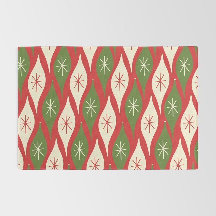 Retro Christmas Ornaments Pattern Red Cream Green Rug Gallery Image 2