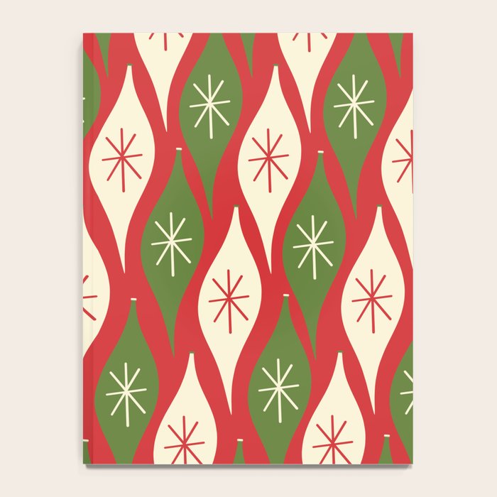 Retro Christmas Ornaments Pattern Red Cream Green Notebook Gallery Image 4