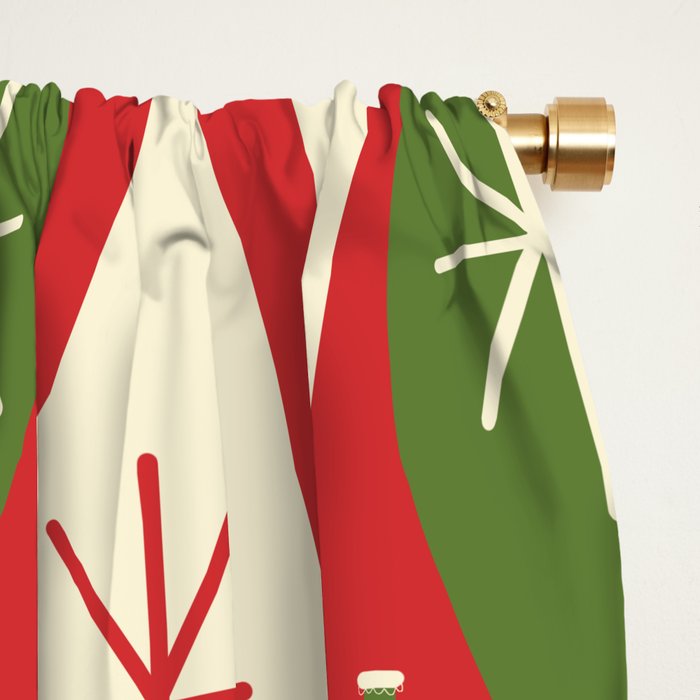 Retro Christmas Ornaments Pattern Red Cream Green Window Curtain Gallery Image 2