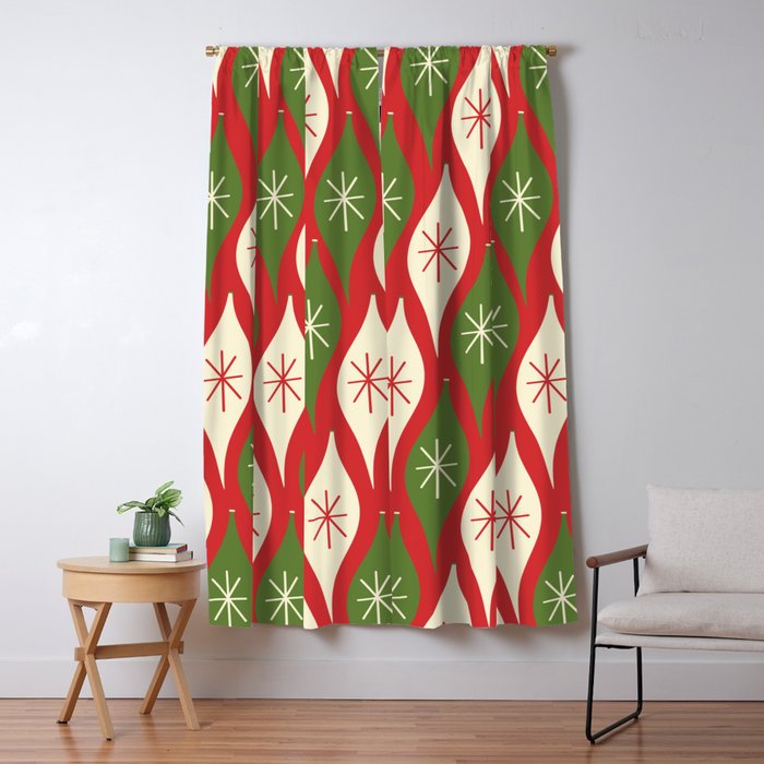 Retro Christmas Ornaments Pattern Red Cream Green Window Curtain Gallery Image 5