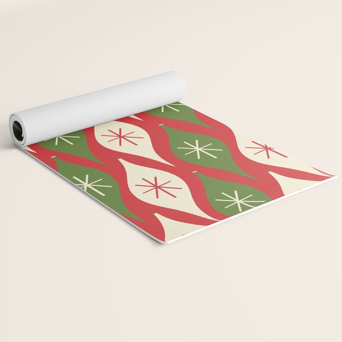 Retro Christmas Ornaments Pattern Red Cream Green Yoga Mat Gallery Image 2