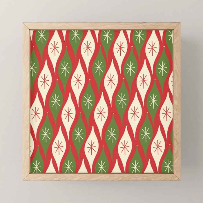 Retro Christmas Ornaments Pattern Red Cream Green Mini Art Print Gallery Image 1
